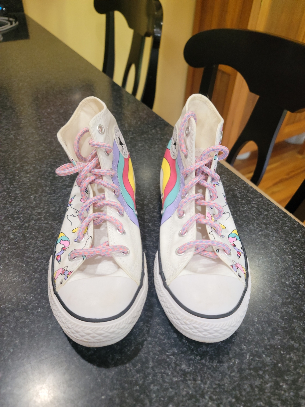 Converse Kids' White High-Top Sneakers with Rainbow And Unicorn Accent